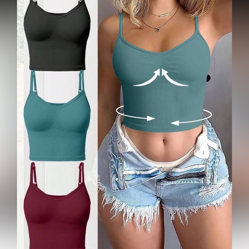Women's Teal, Black, and Burgundy Camisole Top